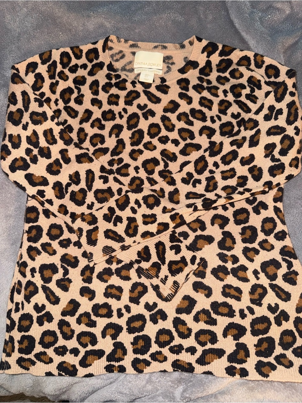 Cynthia Rowley 100% Cashmere Leopard Print Sweater, Size S